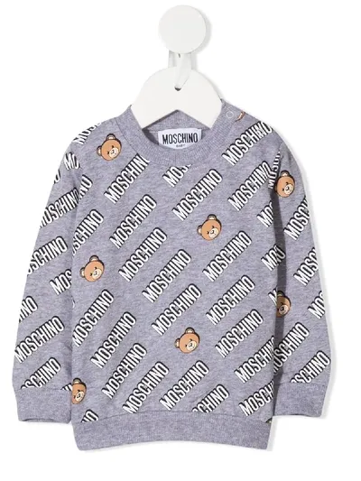 Moschino Babies' All-over Logo Print Sweatshirt In Grey