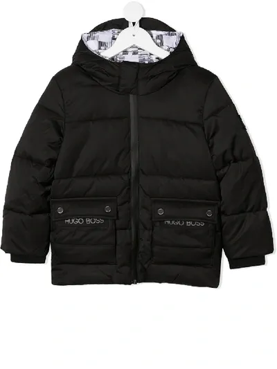 Hugo Boss Kids' Embroidered Logo Puffer Jacket In Black