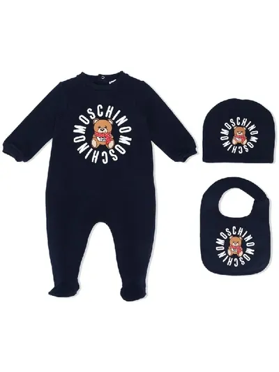 Moschino Babies' Circular Logo Print Romper In Blue