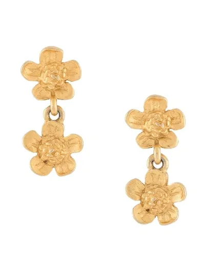 Pre-owned Givenchy 1990s Double Flower Earrings In Gold