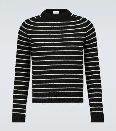 Saint Laurent Striped Virgin Wool Jumper In Black