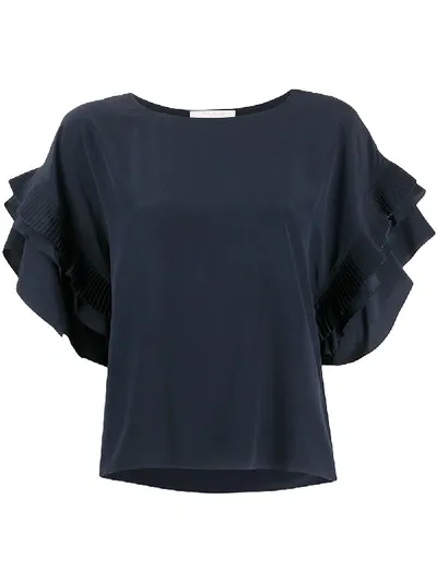 Chloé Ruffled-sleeve T-shirt In Blue