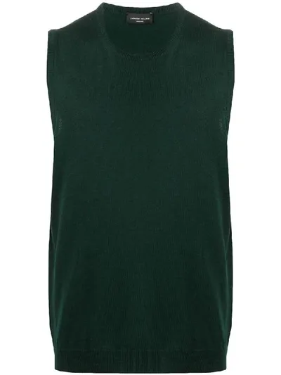 Roberto Collina Fine Knit Ribbed Edge Vest In Green