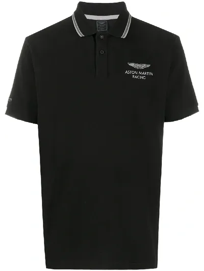 Hackett Logo-embroidered Polo Shirt In Black