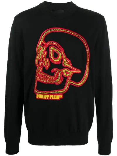 Philipp Plein Logo Skull Embroidered Sweatshirt In Black