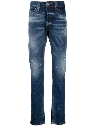 Philipp Plein Skull Super Straight Cut Jeans In Blue