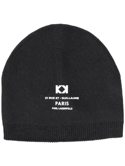 Karl Lagerfeld Kids' Logo Print Beanie Hat In Black