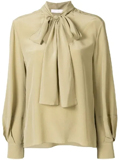 Chloé Pussy-bow Silk Blouse In Green