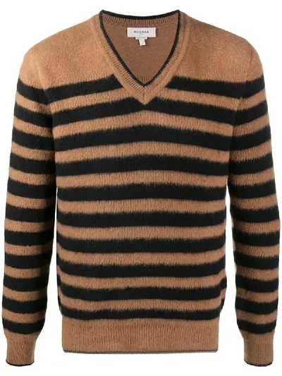 Rochas Striped V-neck Jumper In Brown