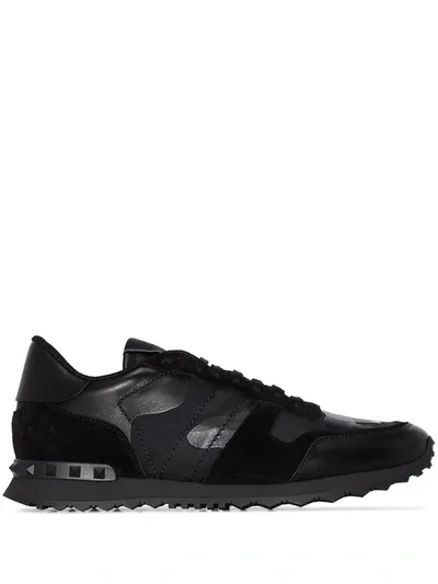 Valentino Garavani Black Rockrunner Leather Sneakers