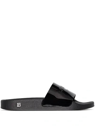 Balmain Embossed Logo Slide Sandals In Black