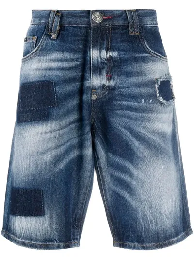 Philipp Plein Stonewashed Bermuda Shorts In Blue