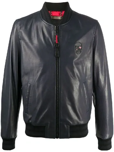 Philipp Plein Skull Bomber Jacket In Blue