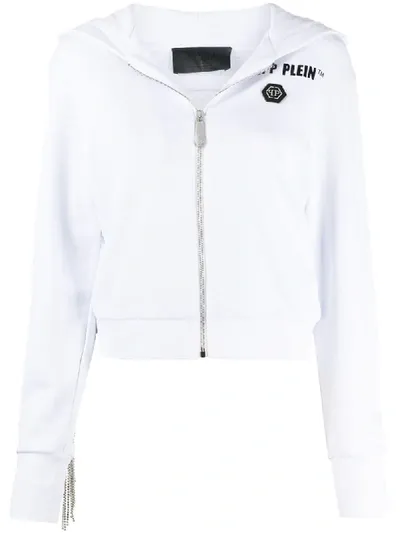 Philipp Plein Crystal-fringed Hoodie In White