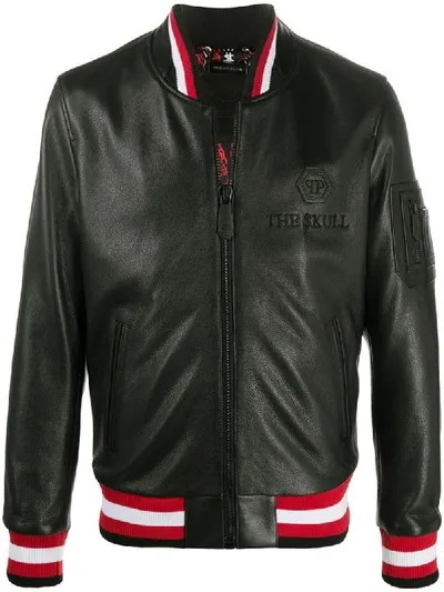 Philipp Plein Skull Outline Bomber Jacket In Black