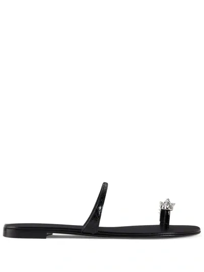 Giuseppe Zanotti Leather Flat Sandals In Black