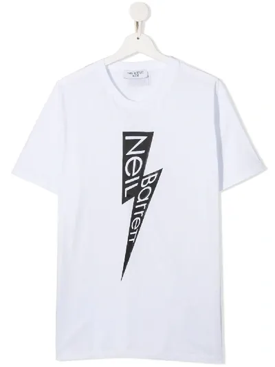 Neil Barrett Teen Logo Print Cotton T-shirt In Bianco