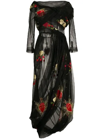 Simone Rocha Embroidered Tulle Overlay Dress In Black