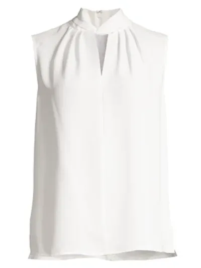 Misook Pleated Mock-neck Crepe De Chine Blouse In White