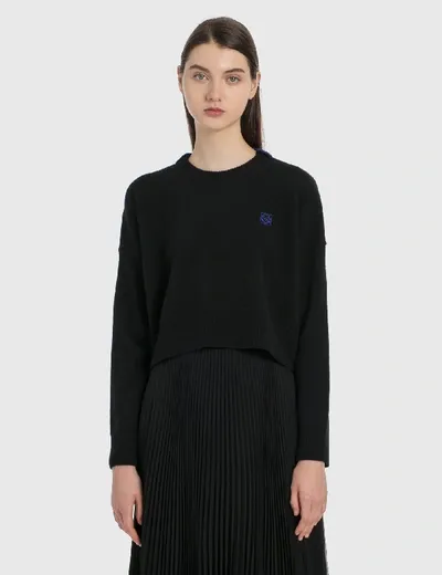 Loewe Cropped Anagram Embroidered Jumper In 1100 Black