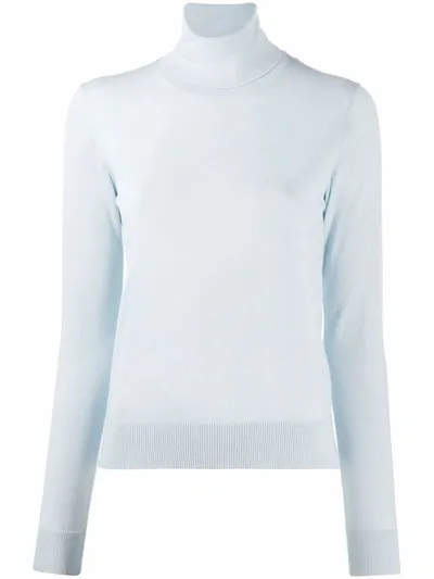 Lanvin Roll-neck Logo-embroidered Jumper In Blue