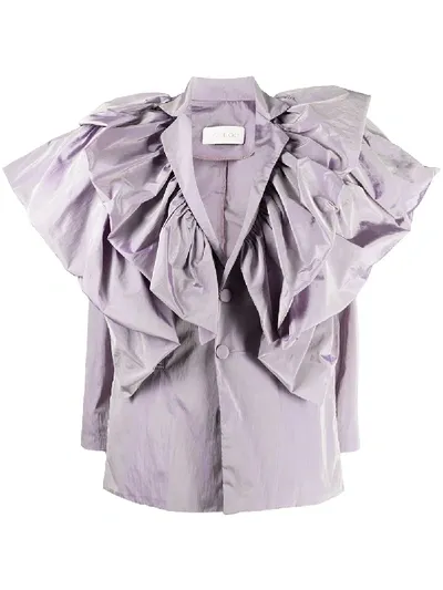 Loulou Metallic-print Ruffled Blouse In Purple