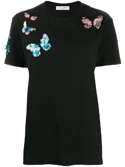 Valentino Butterfly Appliqué T-shirt In Black