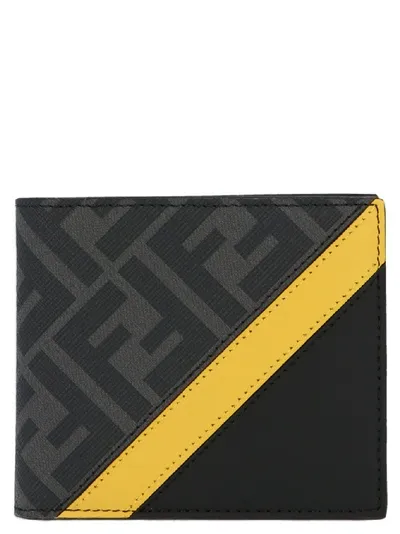 Fendi Leather And Ff Logo Fabric Bifold Wallet In Multi