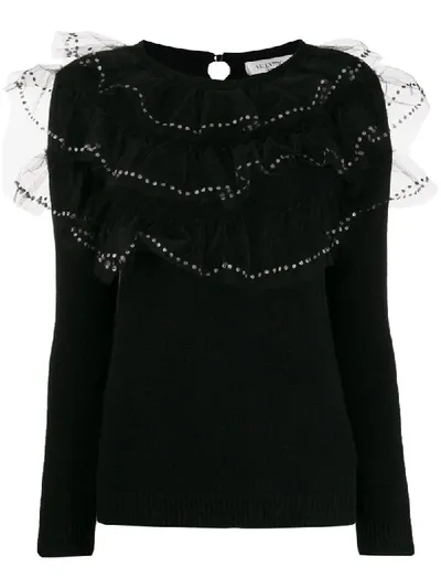 Valentino Ruffle Trimmed Jumper In Black