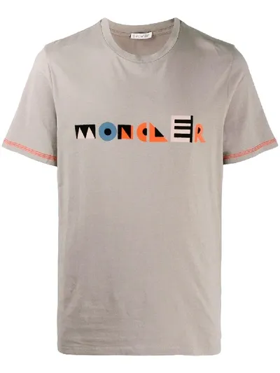 Moncler Cubist Logo T-shirt In Grey