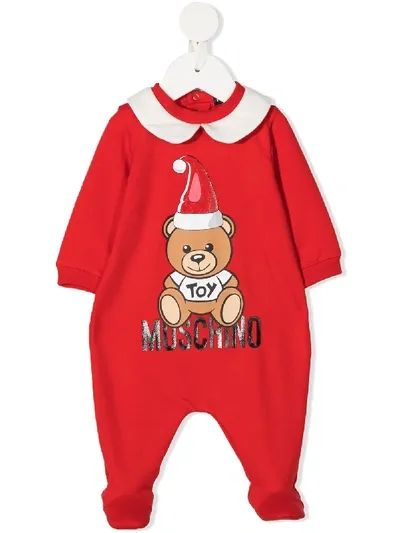 Moschino Babies' Teddy Bear Logo-print Pajamas In Red