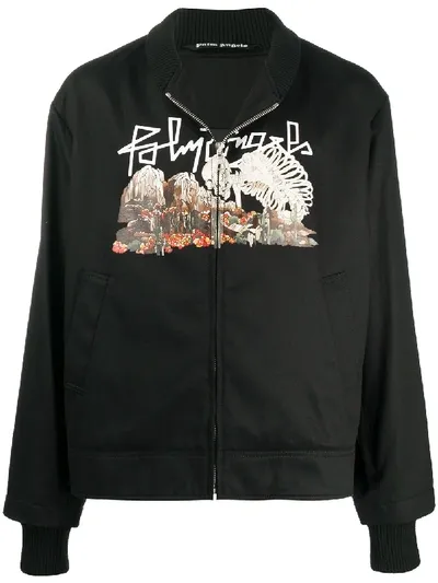 Palm Angels Desert Skull Print Bomber Jacket In Black