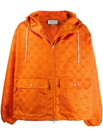 Gucci Jacquard Gg Supreme Hooded Jacket In Orange