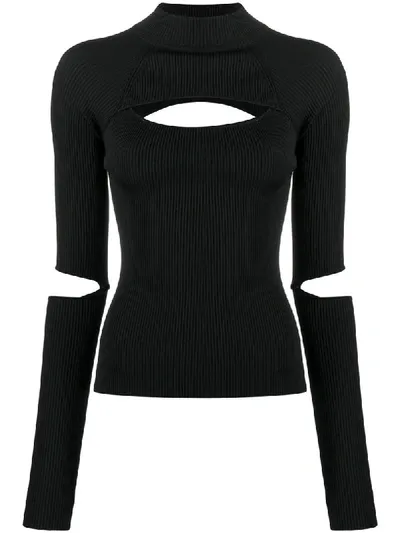 Koché Ribbed-knit Cut-out Jumper In Black