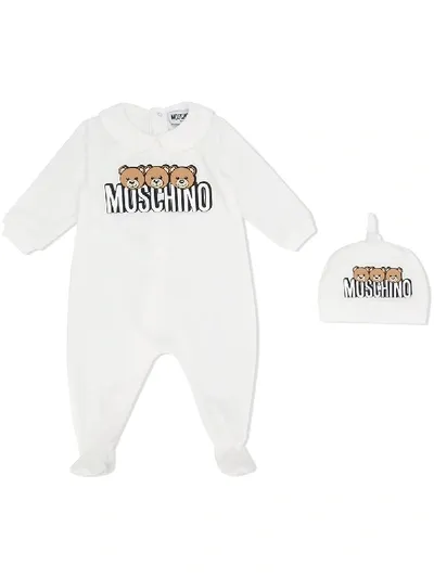 Moschino Teddy Logo Babygrow With Hat In White