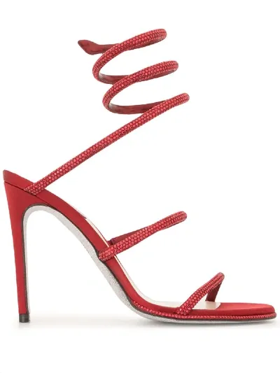 René Caovilla Cleo Crystal Sandals In Red