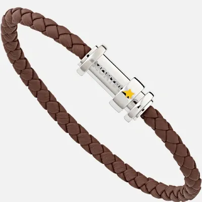 Montblanc Armband Aus Geflochtenem Braunem Leder Mit Verschluss Aus Edelstahl Und Drei Ringen