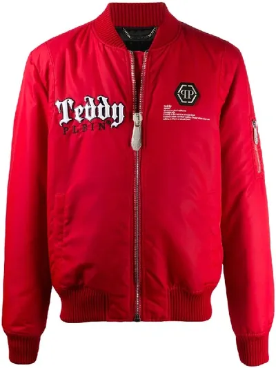 Philipp Plein Teddy Bear Bomber Jacket In Red