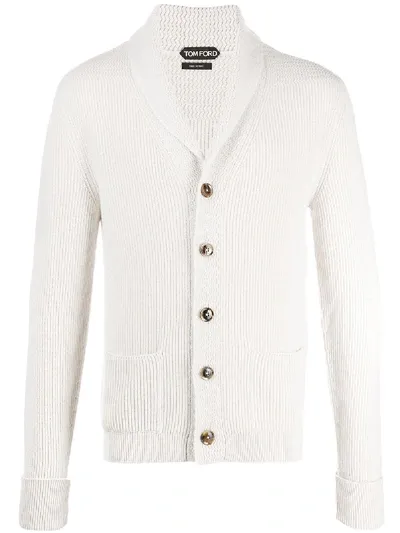 Tom Ford Cashmere Shawl-collar Cardigan In Neutrals