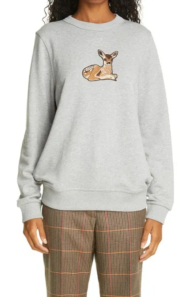 Burberry Deer Applique Stretch Cotton Sweatshirt In Grey