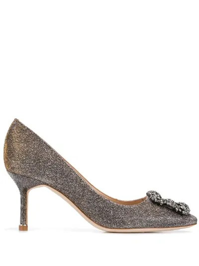 Manolo Blahnik Hangisi Glittered Pumps In Grey