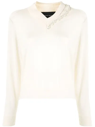 Simone Rocha Faux-pearl Detail Knit Jumper In Cream/pearl/clear