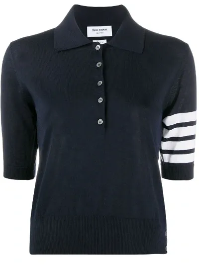 Thom Browne Merino Polo Top With Stripe Detail In Blue