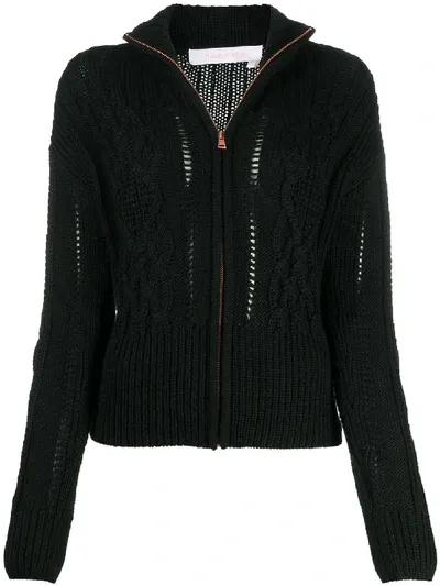 See By Chloé High-neck Cable Knit Cardigan In Black