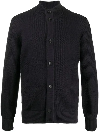 Z Zegna Maglia Ribbed Knit Cardigan In Blue