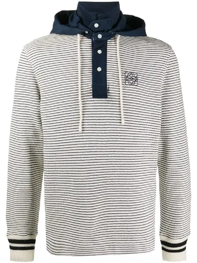 Loewe Stripe Pattern Drawstring Hoodie In Neutrals