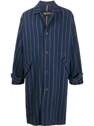 Uma Wang Striped Single-breasted Coat In Blue