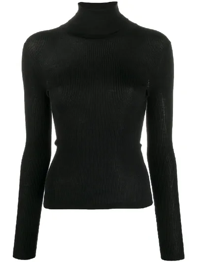 Saint Laurent Ribbed Knit Jumper In Black