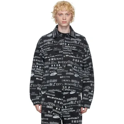 Balenciaga Tv Show Logo Print Denim Jacket In Black