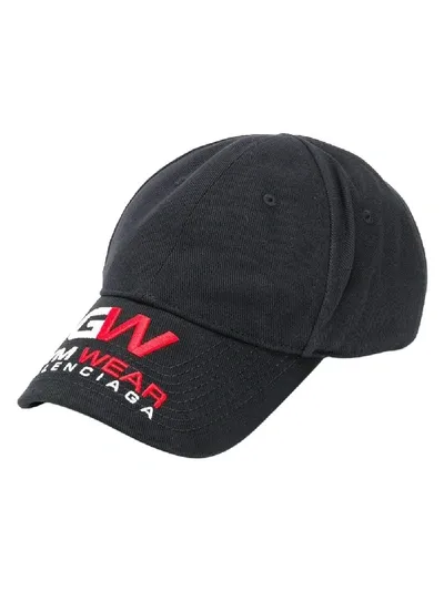 Balenciaga Logo Gym Embroidery Cotton Baseball Cap In Black